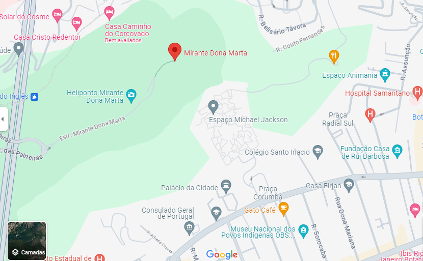 Tudo o que você precisa saber sobre o Mirante Dona Marta 3 Print do google maps mostrando a localização do mirante dona marta.