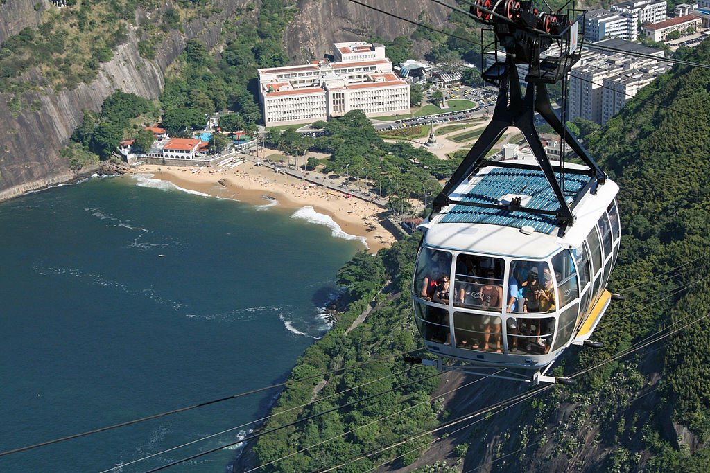 Pão de Açúcar, Rio de Janeiro tudo o que você precisa saber 4 Bondinho subindo a pedra da Urca, turistas no bondinho.