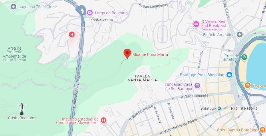 Como Visitar o Mirante Dona Marta: Dicas e Informações Práticas 1 Imagem do google maps, mostrando o local onde fica o Mirante Dona Marta.