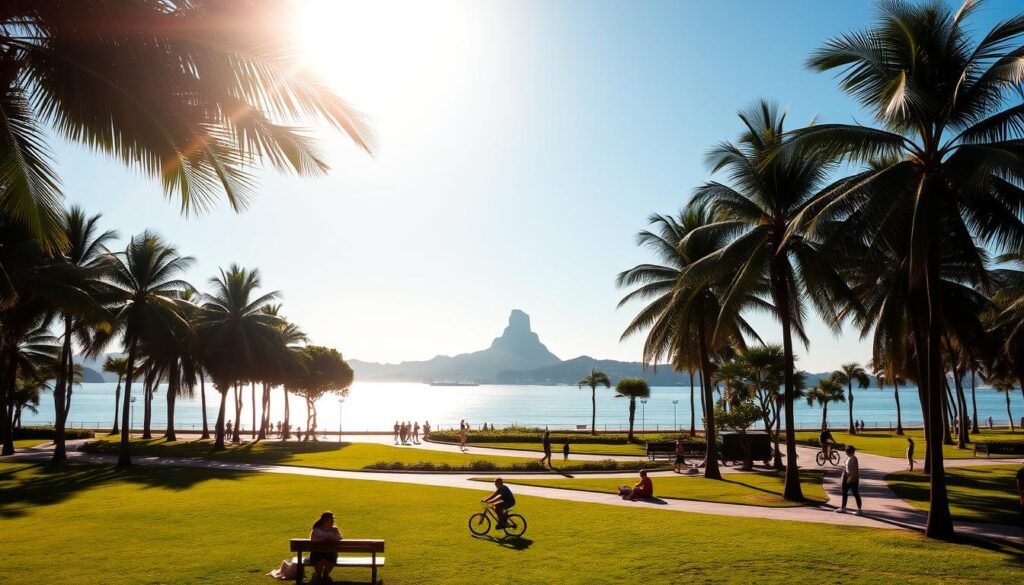 Aterro do Flamengo: O Refúgio Verde com Vista para a Baía de Guanabara 1 Dia de sol no Rio de Janeiro, foto de parque do aterro do flamengo.