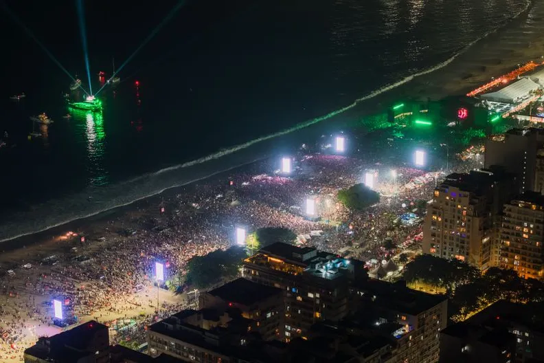 Queima de Fogos Copacabana 2026: programação e acesso 1 Orla de Copacabana iluminada à noite no Rio de Janeiro